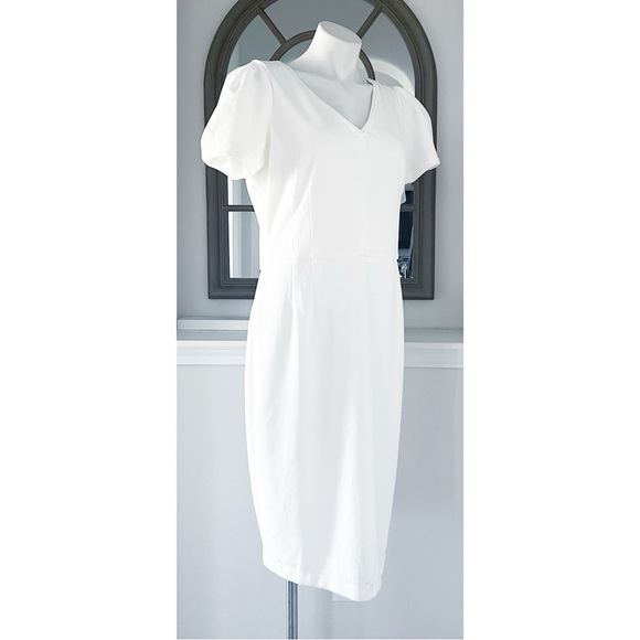 NEW Maggy London Short Sleeve Crepe Midi Dress, White/Ivory Size 14 New w/o Tag - Picture 3 of 11
